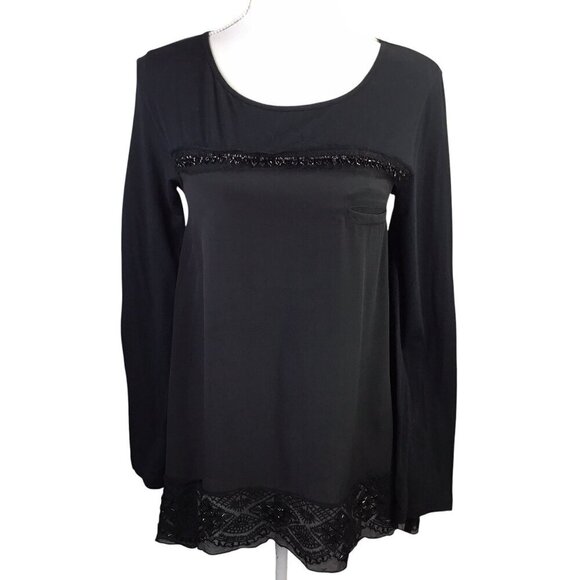Johnny Was 4 Love and Liberty Top Blouse Size Small Black Beaded Long Sleeve - Picture 4 of 10
